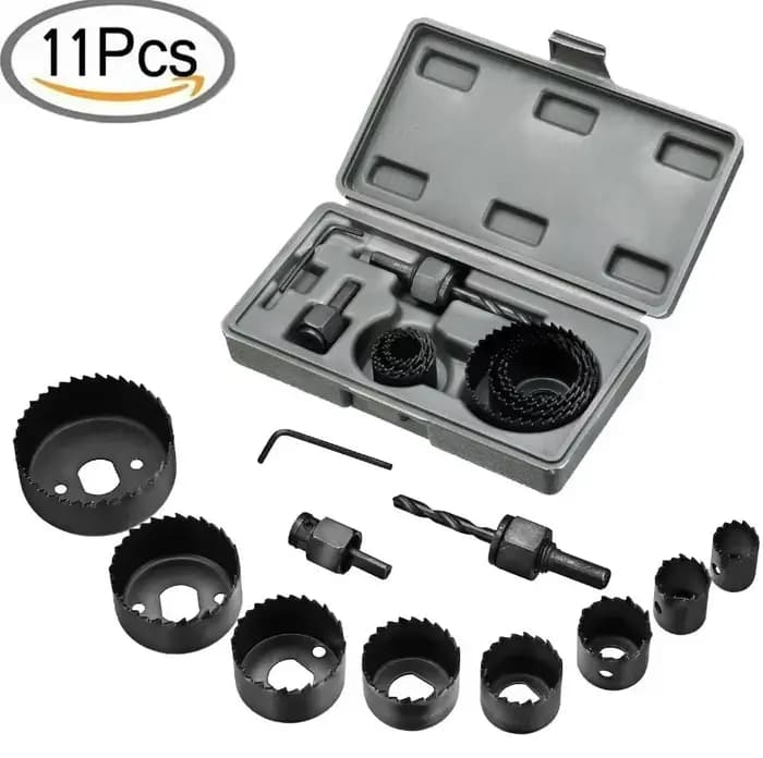 Kit de scie cloche en acier au carbone Durable, 11 pièces, cercle métallique, perceuse électrique, c