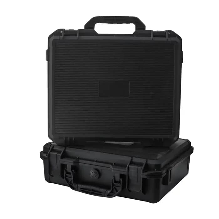 Valise noire étanche et durable pour appareil photo/outils, intérieur en mousse personnalisable, por