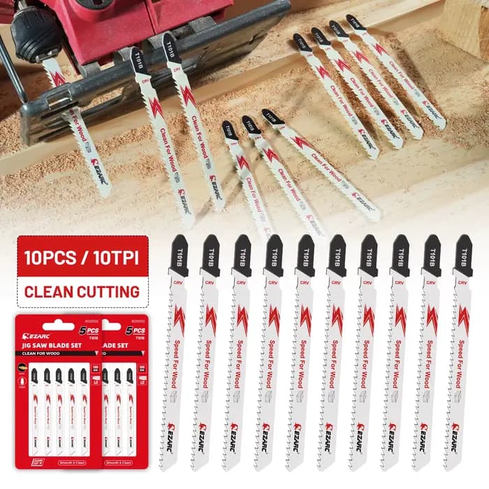Lames de scie sauteuse CR-v pour coupe propre du bois T101B, ensemble de 10 lames de scie sauteuse, 