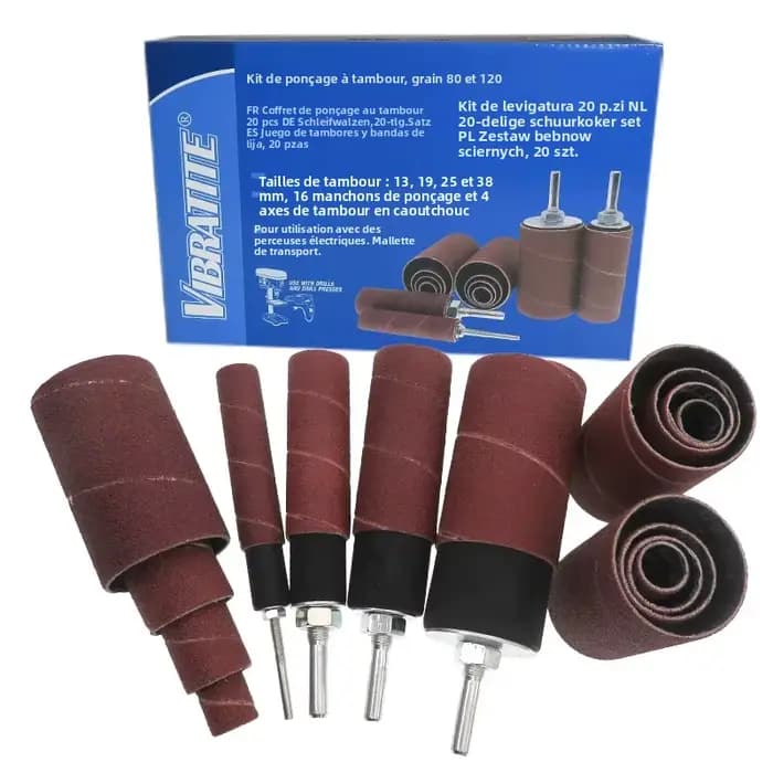 Kit de ponçage à tambour, 20 pièces, broche en caoutchouc, ponceuse à tambour, ensemble d'outils pou