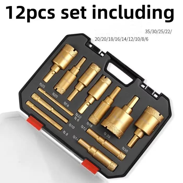 Kit de 12 forets diamantés brasés de 6-35 mm pour meuleuse d'angle, ouvre-trous, pour verre, marbre,