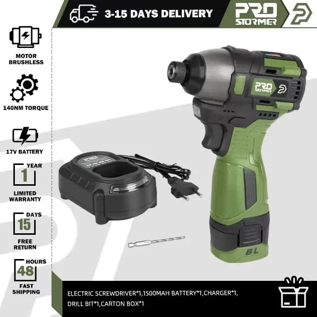 PROSTORMER – tournevis électrique 17V, perceuse/visseuse sans fil 140nm, batterie 1500mAh, outils él