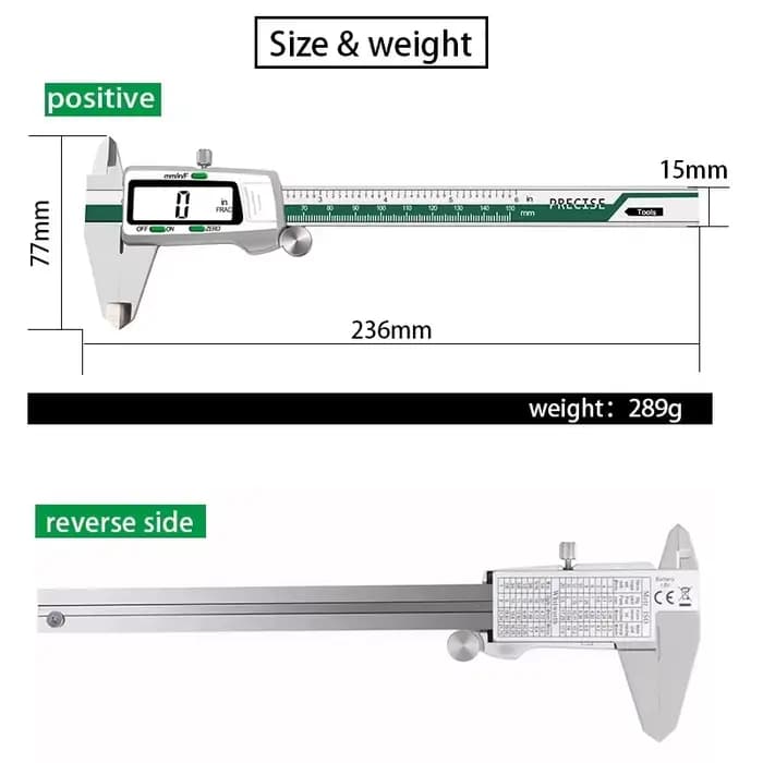 Calibre numérique en acier inoxydable ET50 6 pouces 150 mm Fraction/MM/Pouce Mesure Calibre à vernie