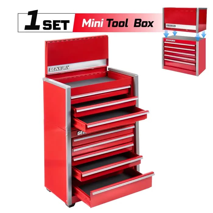 Geinxurn Mini boîte à outils en acier, coffre à tiroir empilable portable avec serrure et doublure m