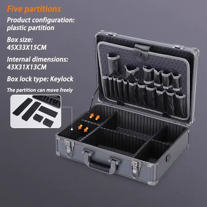 Mallette à outils multifonctionnelle en alliage d'aluminium, boîte de rangement pour outils de quinc