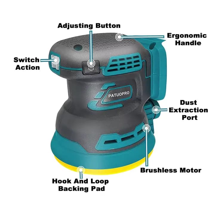 PATUOPRO 125mm ponceuse électrique orbitale aléatoire sans brosse meuleuse à bois outils électriques