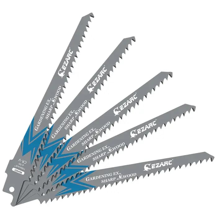 EZARC Lot de 5 lames de scie sabre pour élagage du bois 150/225/300mm, dents affûtées, CRV, longue d