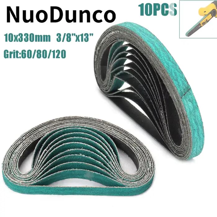 10 pièces 10x330mm bandes abrasives 3/8 "x 13" ponceuse outil à bande Abrasive pour métal meubles en