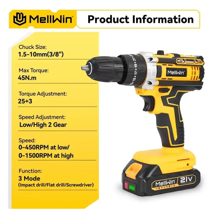 MELLWIN 25 + 3 couple sans fil perceuse à percussion électrique ensemble polyvalent tournevis électr