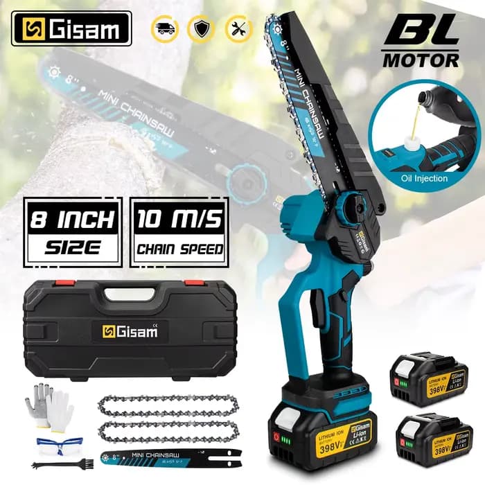 Scie électrique sans fil Gisam de 8 pouces, scie à chaîne portative pour jardinage, coupe de bois, é