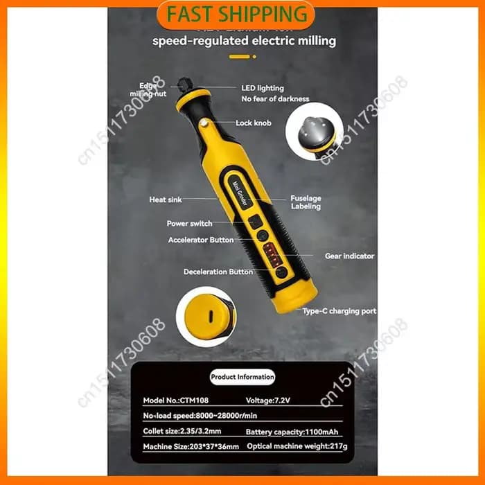 Achetez maintenant meuleuse de perceuse sans fil 7.2V, Machine de gravure d'outil rotatif de Micro-T