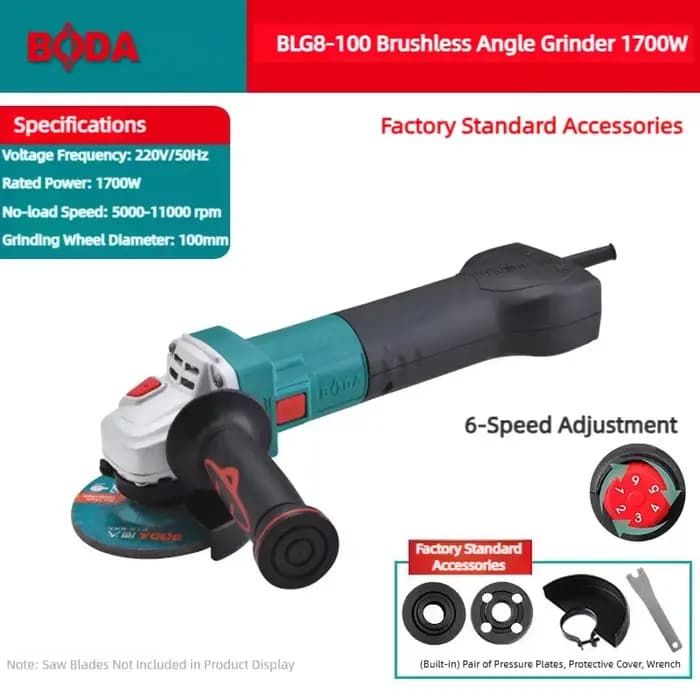 ​ Moteur de meuleuse d'angle sans balais BODA 1700W avec système de refroidissement, coupe à 6 vites