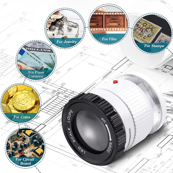 Loupe cylindrique portative 30X avec échelle LED lumière UV Loupe éclairée Focale réglable HD Loupe 