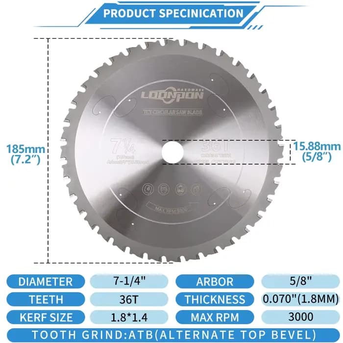 Lame de coupe en métal 185mm/7 pouces 36T/48T, lame de scie circulaire en carbure pour fer et acier,