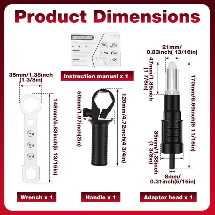 Kit d'adaptation pour perceuse à rivets avec 4 têtes de rivets 2,4 mm, 3,2 mm, 4,0 mm, 4,8 mm pour p