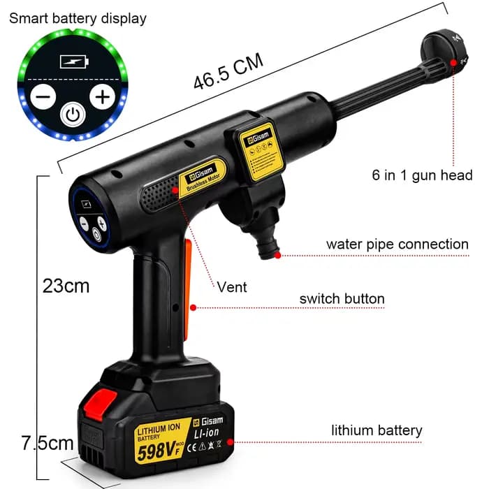 Gami 200Bar laveuse haute pression électrique sans brosse 6-en-1 lavage de voiture pistolet à eau de