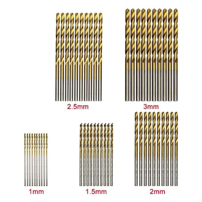 50pc Titane Plaqué Twist Drill Set 1-3mm Petit Foret Perceuse Électrique Perceuse Outil DIY Boiserie