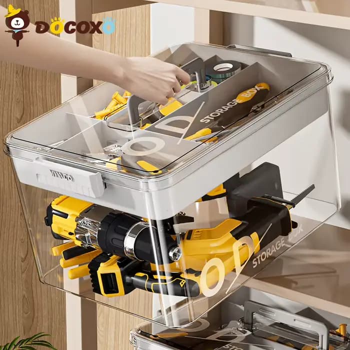 Boîte de rangement d'outils, grande capacité, avec séparateurs amovibles, boîte à outils portable en