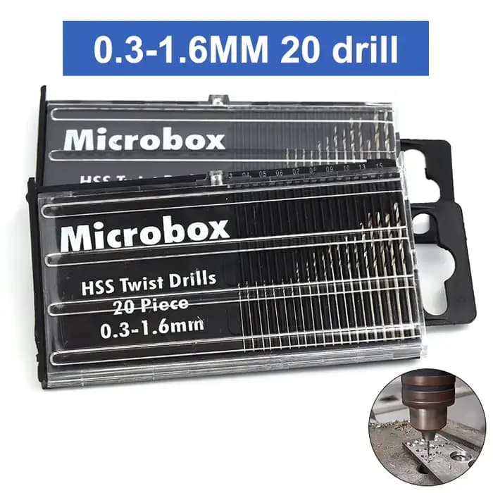 Kit d'outils de micro perçage pour le travail du bois et les circuits imprimés en PVC – Mini perceuse hélicoïdale de 20/25 pièces de 0,3-1,6 mm/0,5-3,0 mm