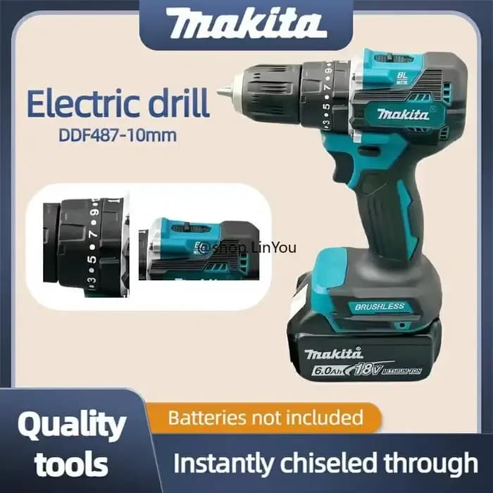 Perceuse à percussion Makita DDF487 10 mm sans balais 18 V lithium-ion rechargeable