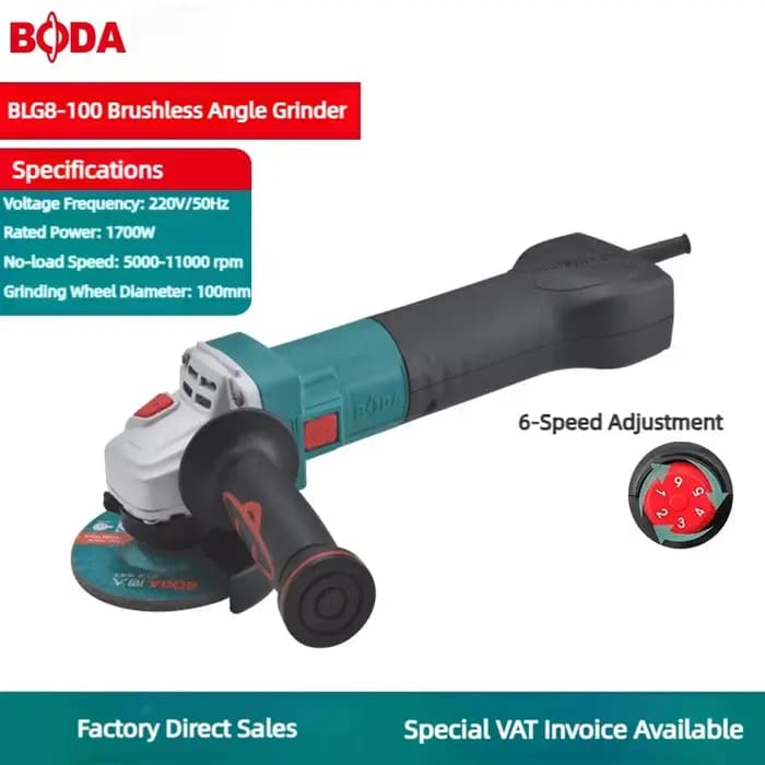​ Moteur de meuleuse d'angle sans balais BODA 1700W avec système de refroidissement, coupe à 6 vitesses, meulage, ponçage, polissage pour métal, bois, mur ​
