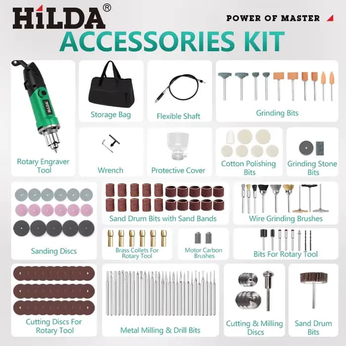 HILDA 500W vert graveur perceuse électrique 6 positions vitesse Variable haute puissance travail du bois outils rotatifs ensemble meuleuse polissage