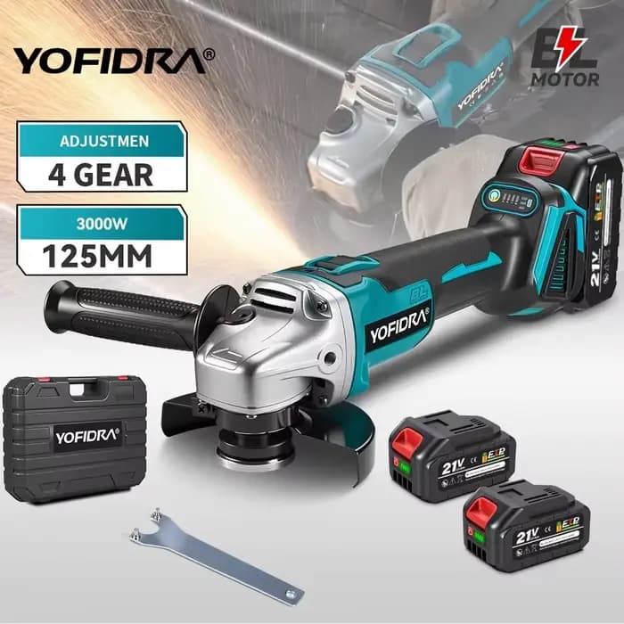 YOFIDRA 125mm meuleuse d'angle sans brosse 4 vitesses rectifieuse sans fil coupe travail du bois pour Makita 18V-21V batterie broche
