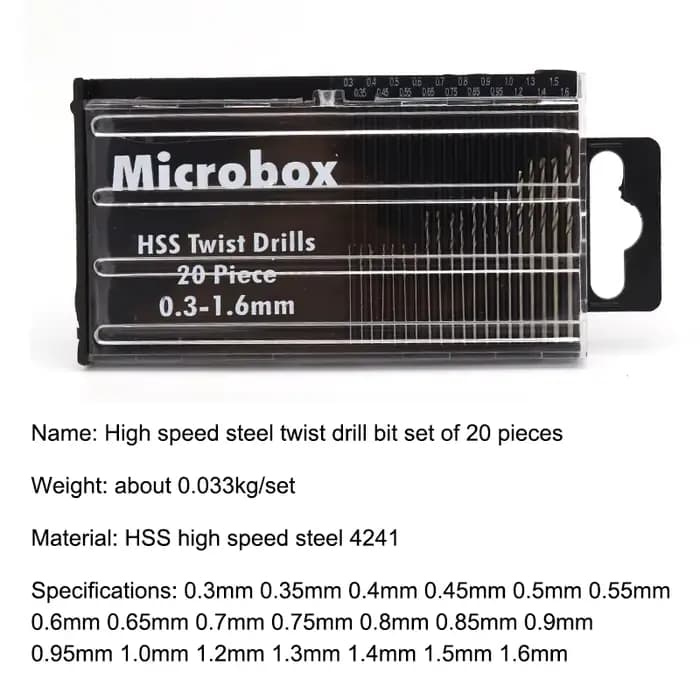 Kit d'outils de micro perçage pour le travail du bois et les circuits imprimés en PVC – Mini perceuse hélicoïdale de 20/25 pièces de 0,3-1,6 mm/0,5-3,0 mm