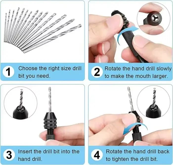 Mini ensemble d'outils avec perceuse hélicoïdale à main noire