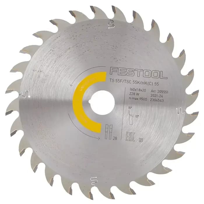 FESTOOL 205551 Lame de scie circulaire 160x1,8x20mm W28 pour TS 55F/TSC 55K/HK(C)55 coupe universelle du bois