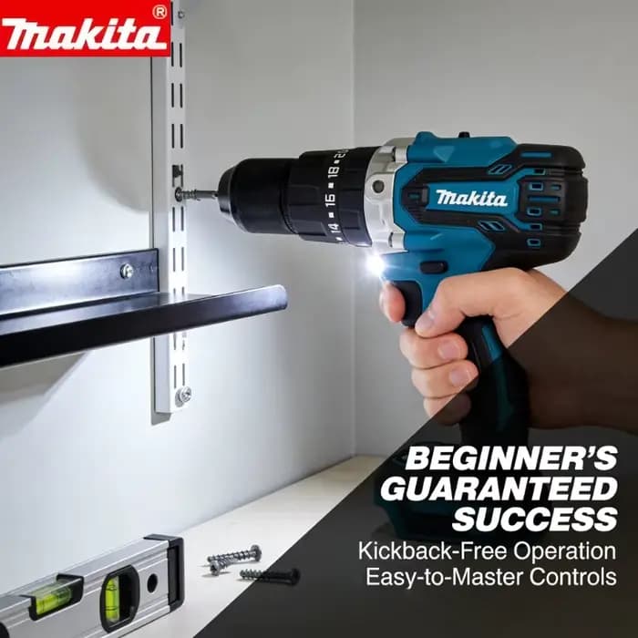 Perceuse-visseuse sans fil Makita DDF487 18V - Perceuse manuelle rechargeable sans balais de 13 mm avec lumière LED pour le bricolage et l'usage domestique (outil seul)