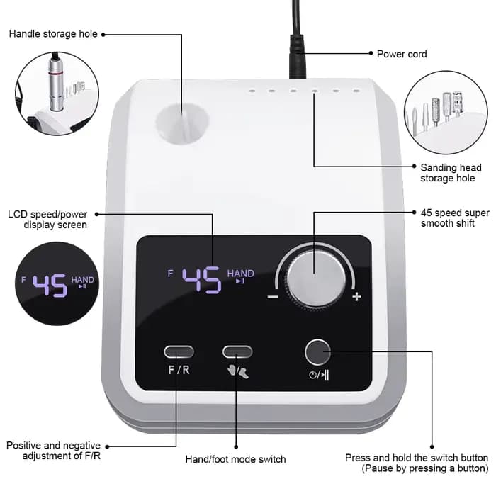 Perceuse à ongles électrique 45000 tr/min, lime électrique, affichage HD, stylo de manucure en métal, ponceuse professionnelle pour tour à ongles