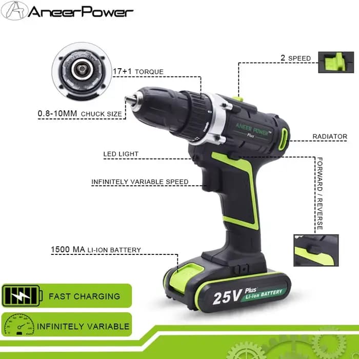Perceuse électrique manuelle 12V 21V 25V Plus