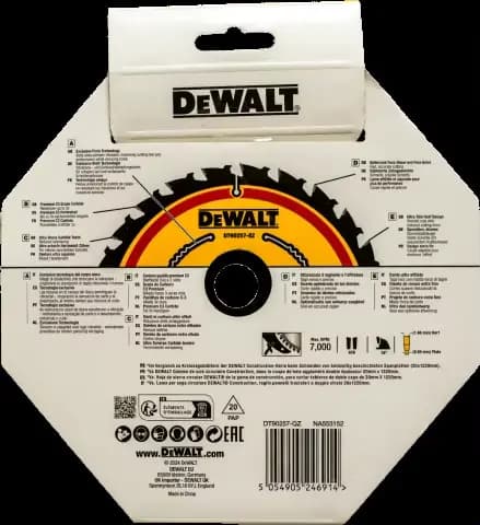 Lame de scie circulaire DEWALT DT90257 DT90259 184 mm 24T Extreme 2X Life, lame de scie à pointe en carbure pour la coupe du bois