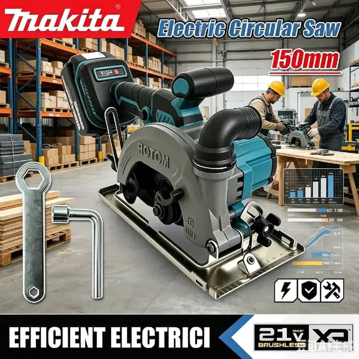 Scie circulaire sans fil Makita 150 mm, lame sans balais, scie électrique portable, coupe bois et métal, pour la construction et la maison, batterie 18 V
