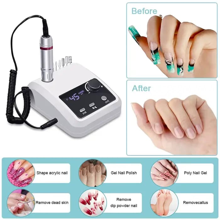 Perceuse à ongles électrique 45000 tr/min, lime électrique, affichage HD, stylo de manucure en métal, ponceuse professionnelle pour tour à ongles