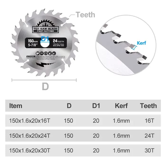 XCAN lame de scie à bois diamètre 150mm 16 24 30 dents disque