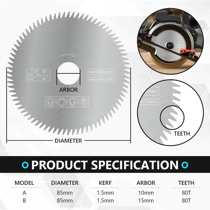XCAN 1/3/5 pièces 85mm Mini lame de scie circulaire alésage 10/15mm 80 dents disque de coupe en acier inoxydable outils électriques accessoires
