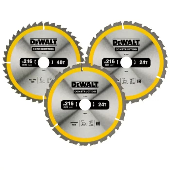 DEWALT DT1952-A9 Lame de scie circulaire en carbure de 216 mm, lame de scie à bois 216x30x24T pour scie circulaire, accessoires pour outils électriques