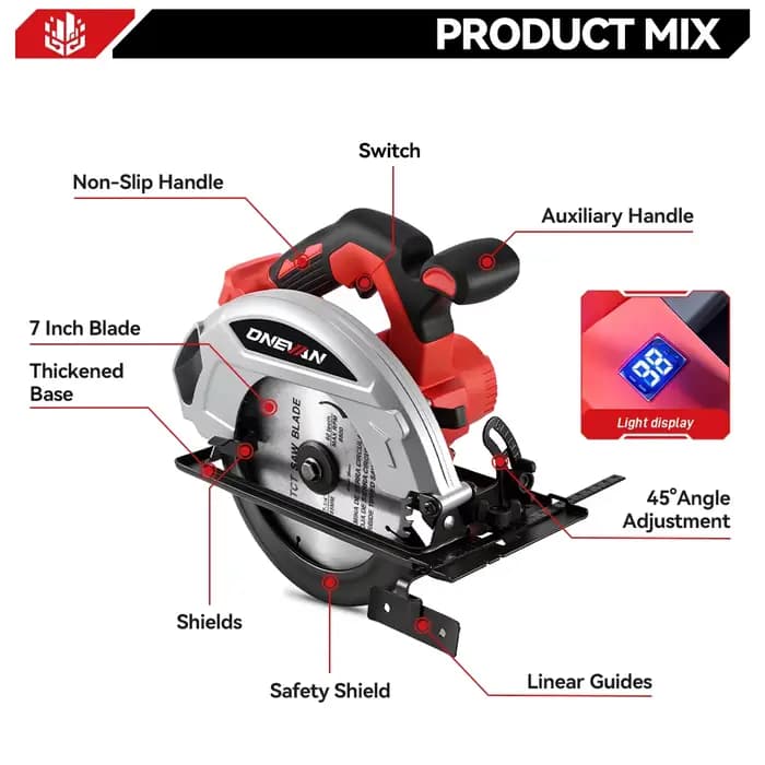 ONEVAN 4000W scie circulaire électrique sans brosse 7 pouces sans fil Rechargeable Portable coupe bois outil