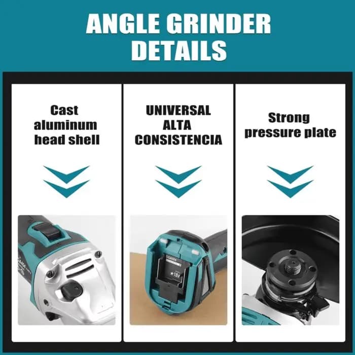 Meuleuse d'angle sans fil 125 mm sans balais, 4 vitesses, outil de coupe, de meulage et de polissage pour métal, bois, bricolage, compatible avec la batterie Makita 18V
