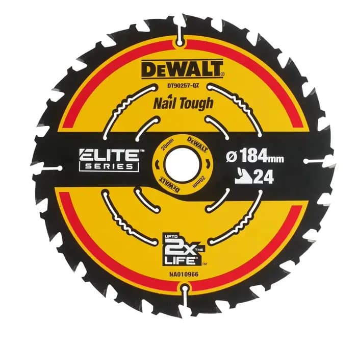 Lame de scie circulaire DEWALT DT90257 DT90259 184 mm 24T Extreme 2X Life, lame de scie à pointe en carbure pour la coupe du bois
