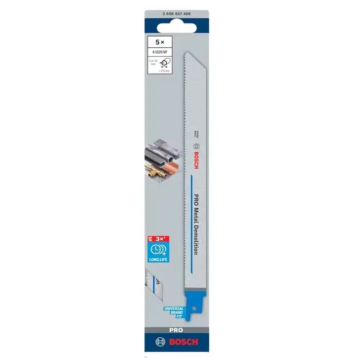 BOSCH 2608657408 S1125VF PRO Lame de démolition en métal, 5 pièces, coupe lisse, longue durée de vie, robuste, épaisse, accessoires pour outils de scie sabre