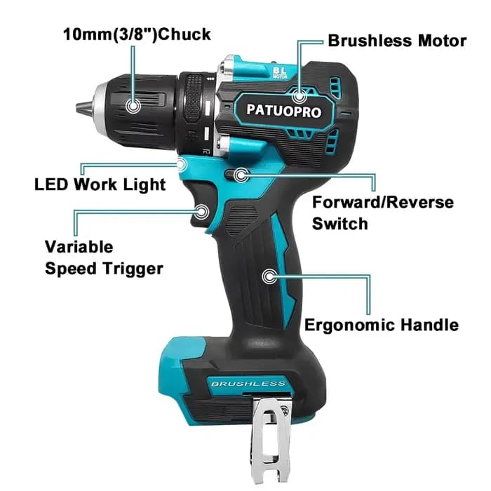 PATUOPRO-Perceuse électrique sans balais pour Makita, outils électriques rechargeables, pilote de perceuse sans fil, batterie 18V, couple Liqu100N. m, 21V