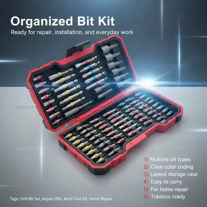 Jeu de 83 embouts de perceuse à percussion multi-usages avec tournevis magnétique antidérapant pour la réparation