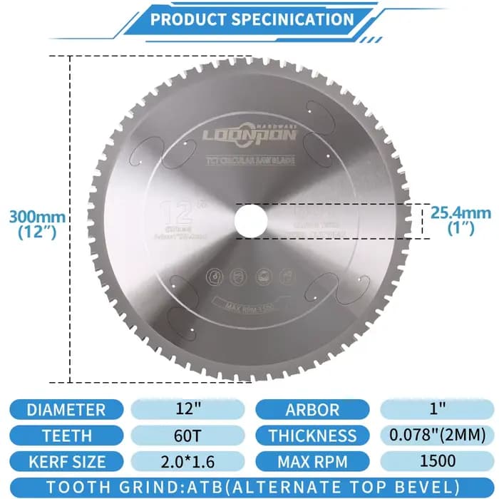 Disque de coupe en métal 12 pouces 60T lame de scie circulaire en carbure pour fer acier lames