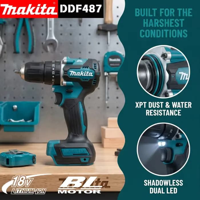 Perceuse-visseuse sans fil Makita DDF487 18V, moteur sans balais, tournevis à chocs électrique, outil électrique rechargeable, outil seul