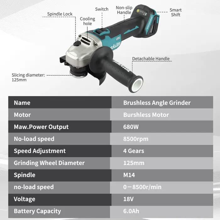 Meuleuse d'angle sans fil Makita DGA504 18V 6.0Ah 125mm