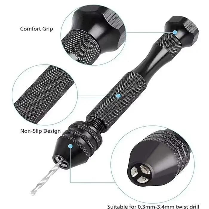 Mini ensemble d'outils avec perceuse hélicoïdale à main noire