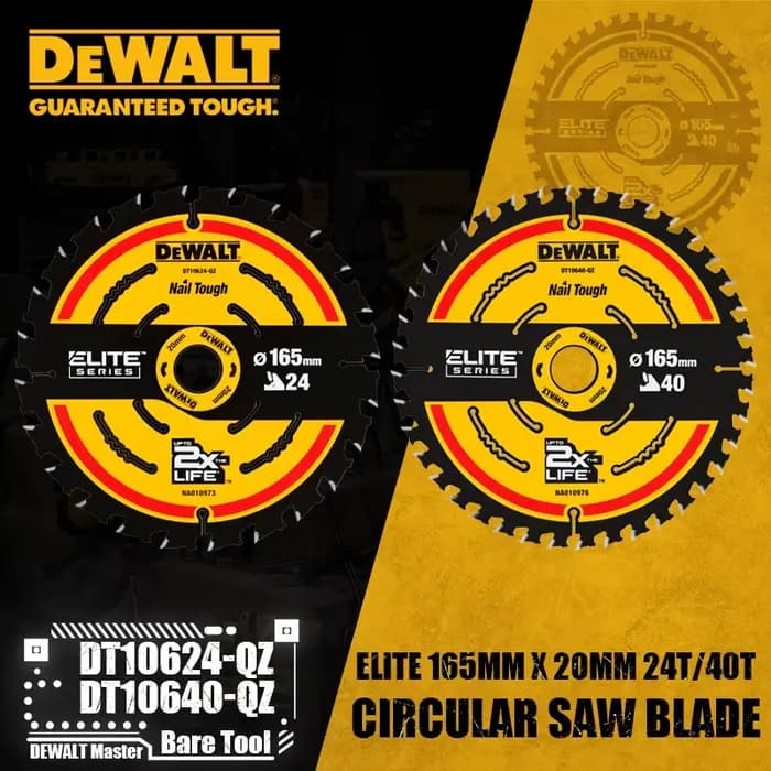 DEWALT DT10624-QZ DT10640-QZ lame de scie circulaire série ELITE lame de scie circulaire ELITE 165MM 20MM 24T/40T